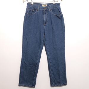 L.L. Bean Jeans Womens 10 P Blue Plaid Flannel Lined High Rise Relaxed Vintage